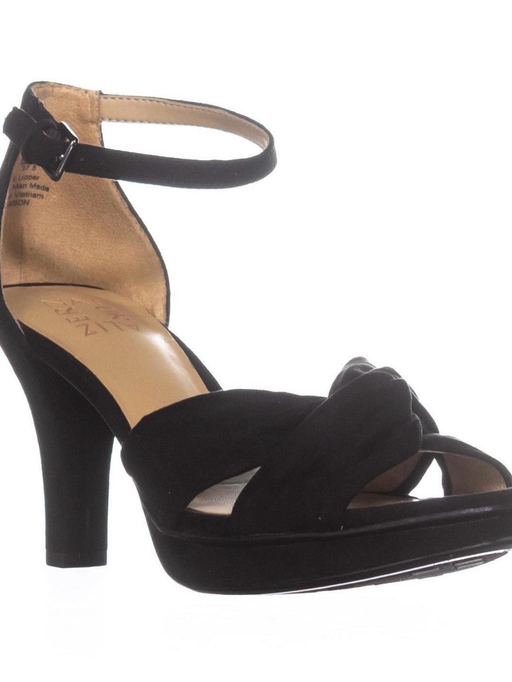 Naturalizer Dawson Knot Ankle Strap Sandal in black fabric 9.5W $50